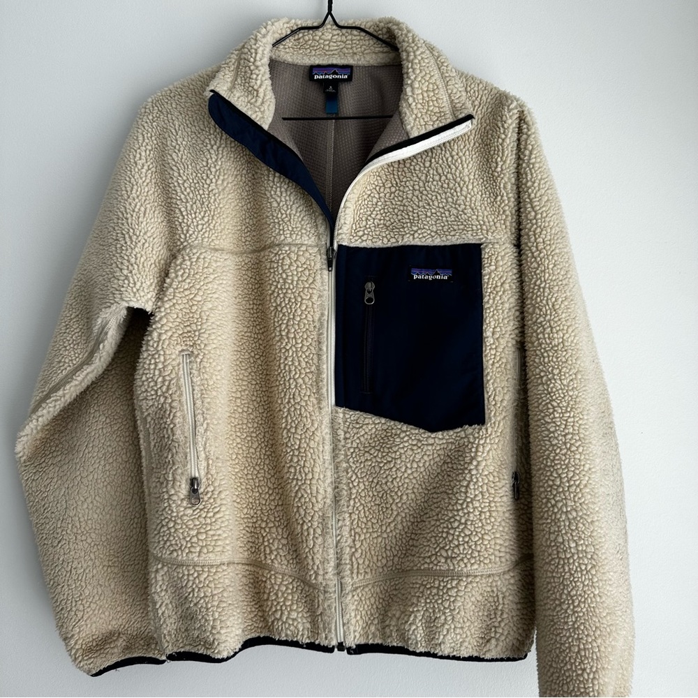 Patagonia Men's Classic Retro-X Fleece Jacket Small Tan Cream Blue